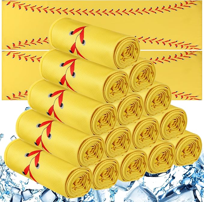 18 Counts Cooling Towel, Baseball Softball Towel Breathable Chilly Ice Towels, 40"x12" Cooling Towel for Baseball Team Coach Gift Training, Cold Sweat Rag for Sport(Yellow,Softball)