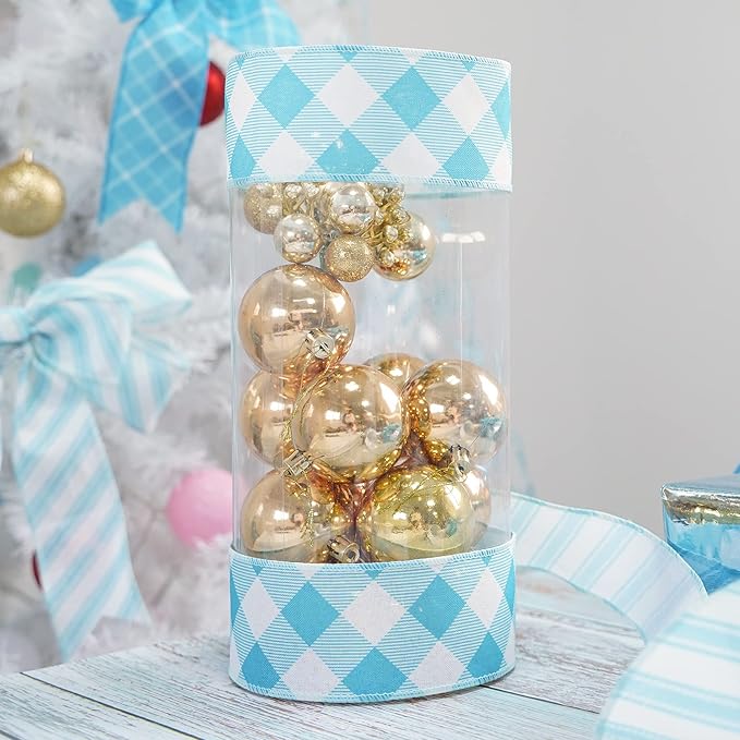 MEEDEE Blue and White Check Ribbon Christmas Wired Ribbon Blue White Burlap - Image 6