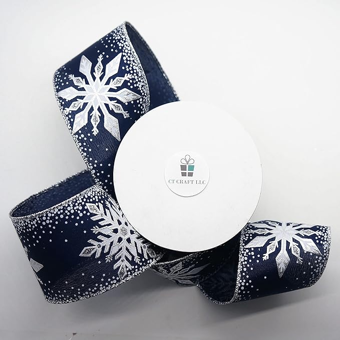 CT CRAFT LLC Navy Satin with Silver Snowflake Wired Ribbon 2.5 Inch x 10 Yards - Image 8