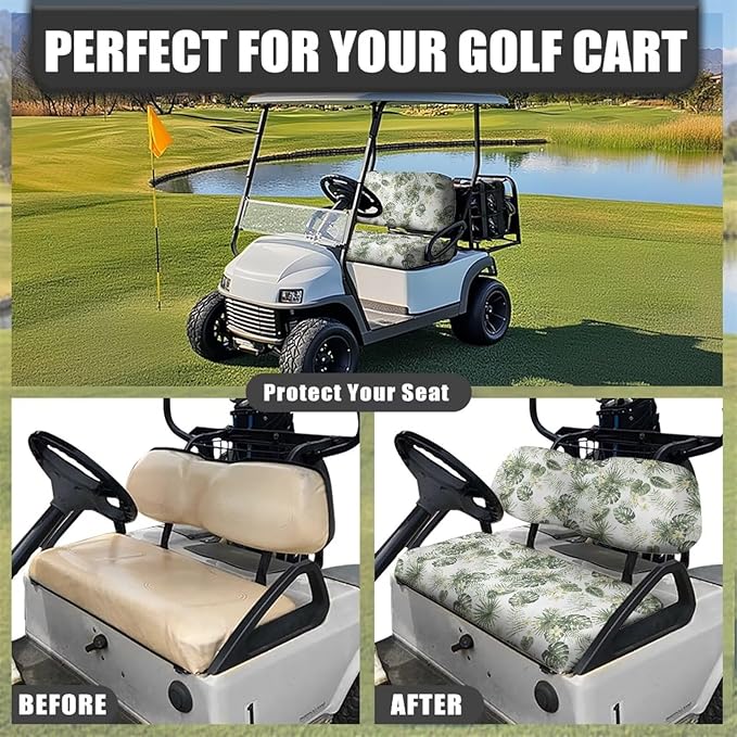 Suobstales Golf Cart Front and Rear Seat Cover Set for EZGO TXT RXV & Club Car DS 2 Passenger, Washable Bench Seat Covers Kit