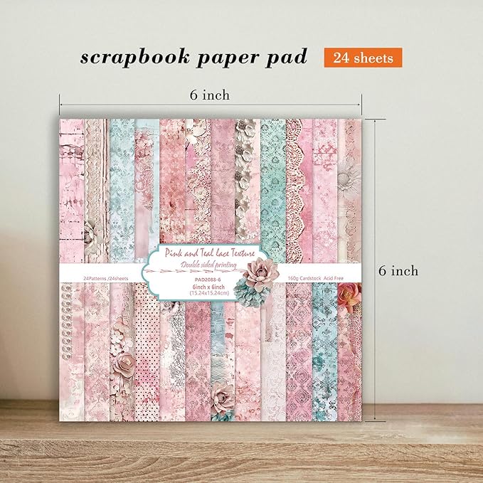 6 Inch Retro Pink Scrapbooking Paper Pad - Image 4