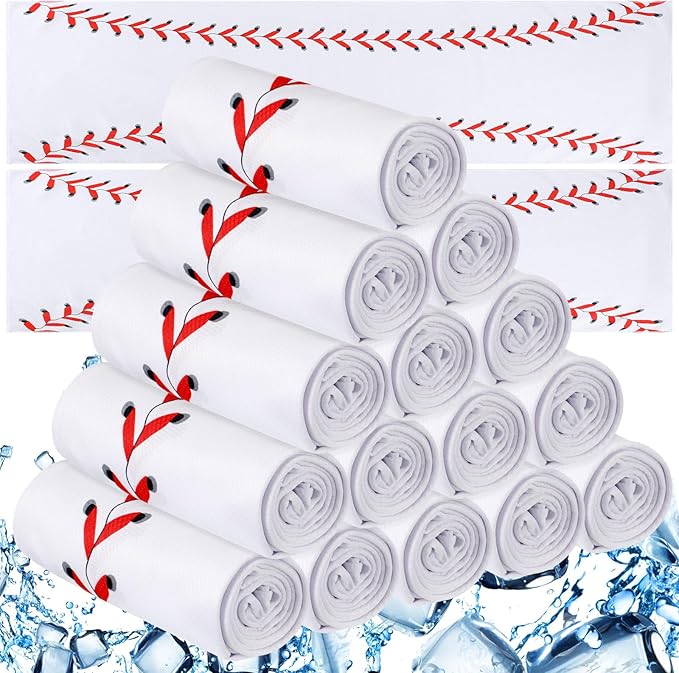 18 Counts Cooling Towels, Softball Towel Breathable Chilly Ice Towels, 40"x12" Cooling Towel for Baseball Team Coach Gift Training, Cold Sweat Rag for Sport (White, Baseball)
