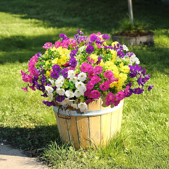Artificial Flowers Fake Plants for Outdoors Decoration, 12 Bundles Silk Morning - Image 3