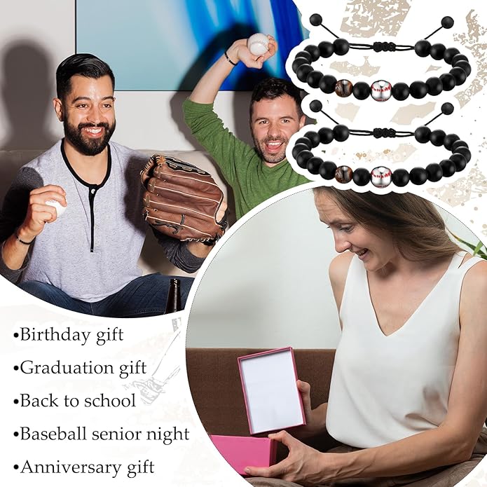 12 Set Sport Adjustable Beaded Bracelets Gifts Football Softball Soccer Volleyball Golf Basketball Hockey Bracelets for Women Men Adjustable Beaded Accessories