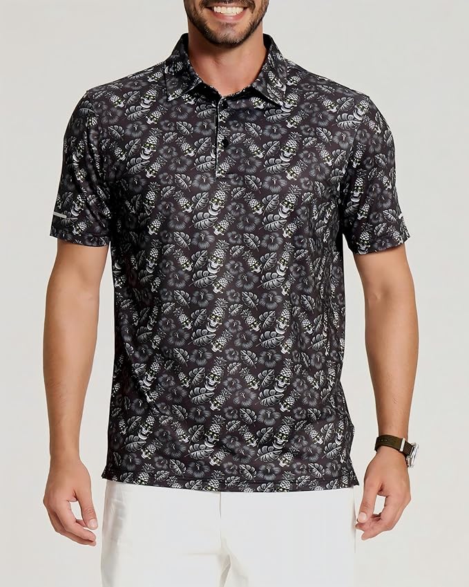 Golf Shirts for Men - Moisture Wicking Short Sleeve Performance Sport Casual Striped Collared Mens Polo Shirt
