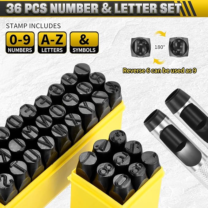 WorkBless 36PCS Metal Stamping Kit, 1/2" Steel Number and Letter Punch Set - Image 2