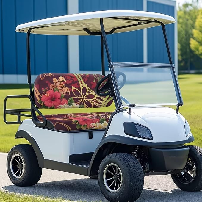 Bulopur Polynesia Floral Sea Turtle Golf Cart Seat Cover for Club Car Ezgo TXT 2 Piece Golf Cart Seat Towel Covers for Bench and Backrest Golfcart Accessories Cushion Cover Protection