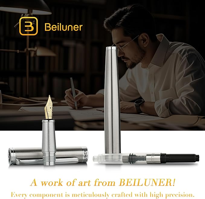 BEILUNER Luxury Fountain Pen Set, Solid 24K Gilded Medium Nib - Image 3