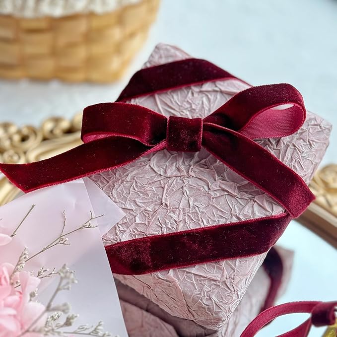 Vintage Burgundy Velvet Ribbon, 5/8 Inch X 25Yd - Image 5