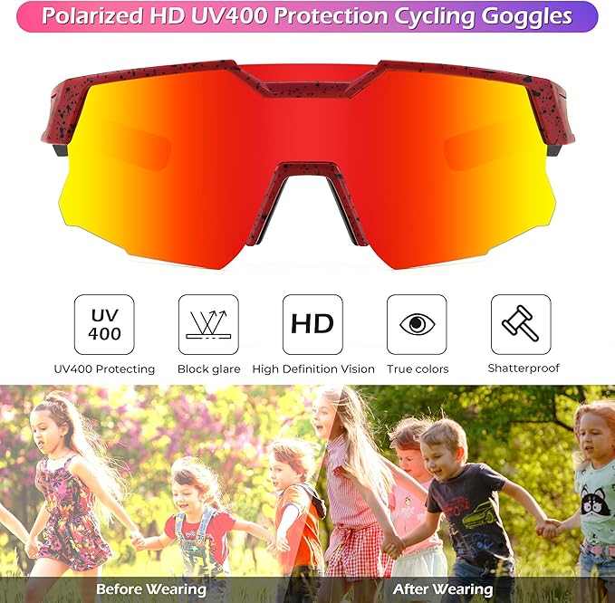 FEISEDY Kids Sunglasses Youth Baseball Sun Glasses, UV400 Sports Teens Cycling Shades for Boys Girls Age 8-16 B0048