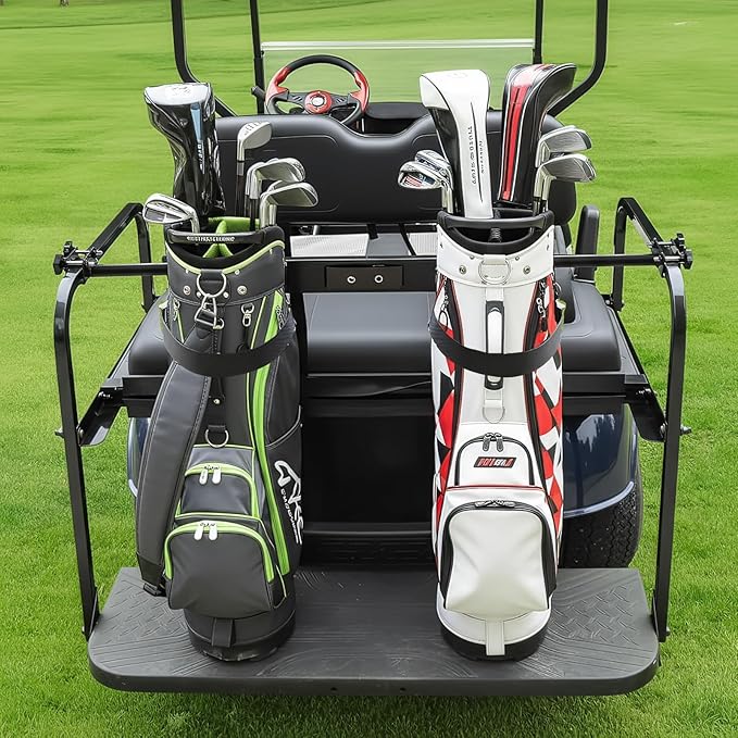 Kartols Golf cart Bag Holder Bracket No-Drilling Golf Club Holder for 2+2 Golf Cart Rear Seat for Yamaha, EZGO, Club Car, with 1 Inch Square Tube, Universal Golf cart Accessories Adjustable