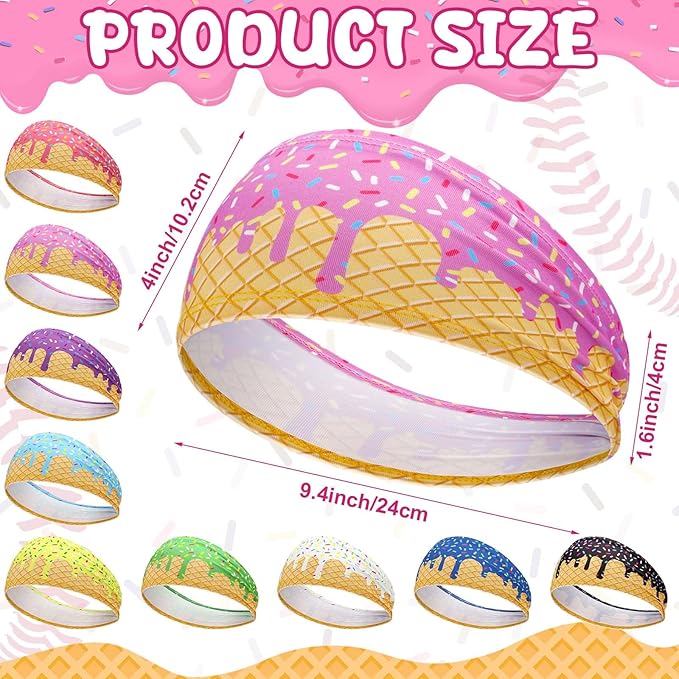 9 Pcs Baseball Drip Headband Ice Cream Drip Teenager Sweatband Multi-Color Elastic Polyester for Baseball Football Golf Sports Women and Men Accessories