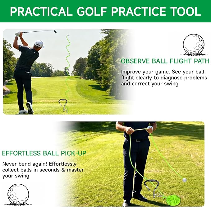 Golf Swing Trainer with 2 Golf Swing Ball & Rope, Golf Training Aid for Backyard, 3 Calibrated Golf Stakes to Analyze 50 Feet of Golf Training Balls Flight, Home Outdoor Golf Swing Practice