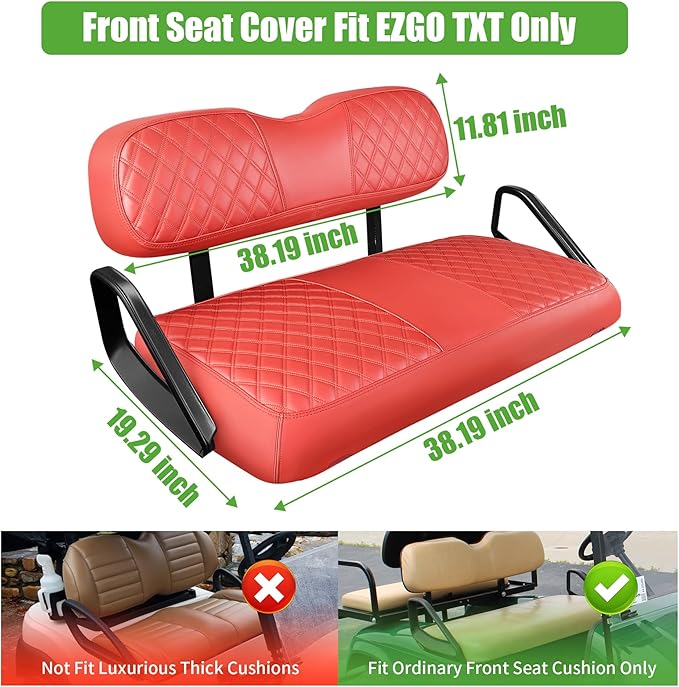 10L0L Golf Cart Seat Covers for Club Car Precedent,EZGO TXT Front/Rear Seats Diamond Pattern,Vinyl Leather with Adjustable Straps and Retractable Buckle, No Stapler Needed