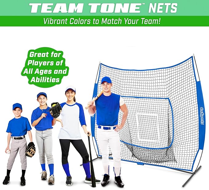 GoSports 7 x 7 ft Baseball & Softball Nets - Available in Team Colors - Batting & Pitching Net with Strike Zone