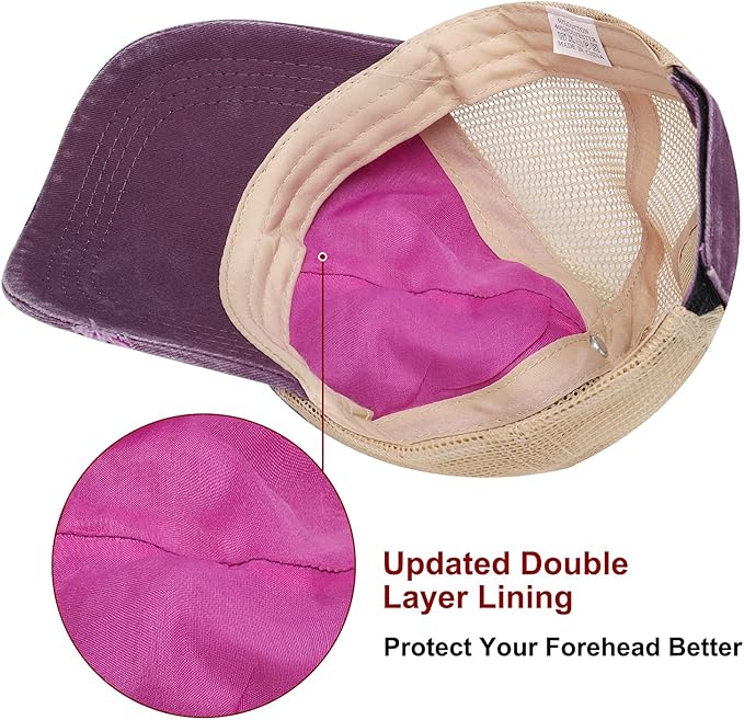Criss Cross Hat Washed Distressed Baseball Cap Ponytail Hat High Messy Bun Ponycap for Women