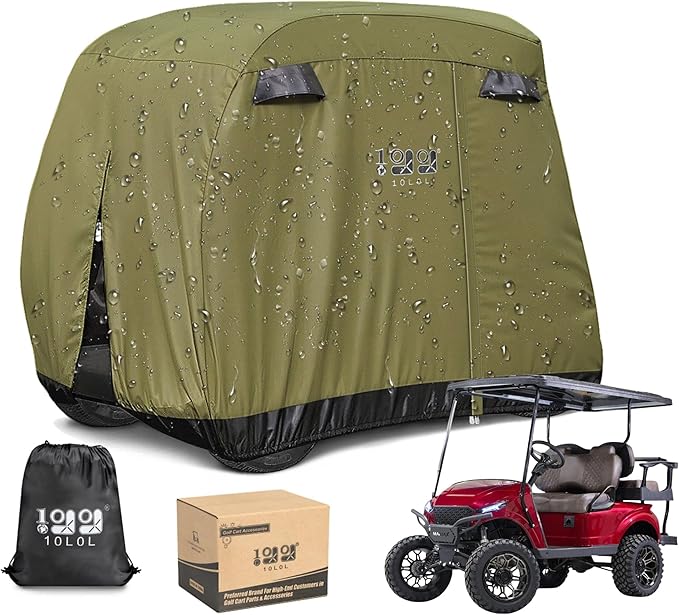 10L0L Universal Golf Cart Covers for Yamaha, Club Car, EZGO, Waterproof 2/4 Passenger Heavy Duty Golf Cart Rain Covers with 3 Zipper Doors Extended Roof for Outdoor All-Weather Protection