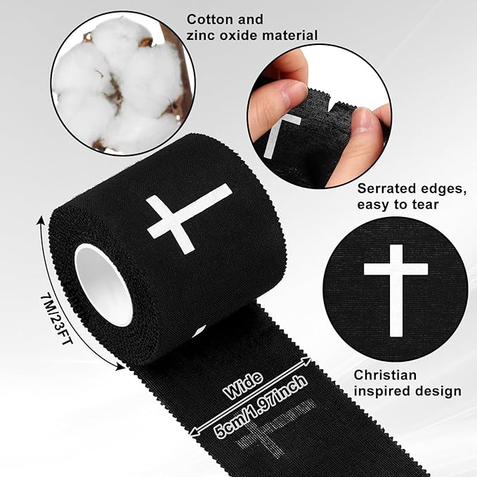 MiniInflat 2 Pcs Christian Cross Athletic Tape Sports Tape 2in x 23ft Religion Jesus Wrist Wrap for Soccer Football Baseball, Gift for Graduation Teacher Nurses Week Pentecost(Black,Crosses)