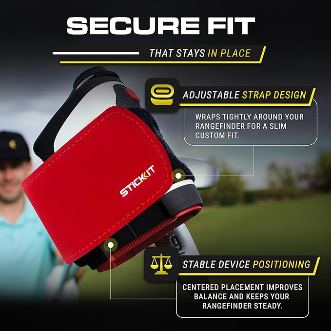STICKIT Magnetic Rangefinder Strap | Strong Magnet Securely Holds to Golf Carts and Golf Clubs for Easy Access | Slim, Form Fitting, Size Adjustable