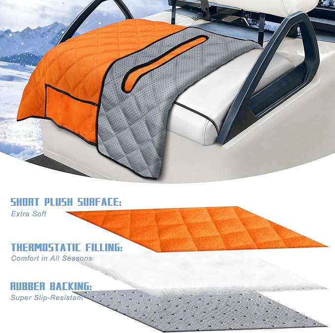 YOKYHOM Golf Cart Seat Covers with 4 Front Pockets, Thick Seat Towel Blanket with Non-Slip Backing, Fits EZGO, Club Car, Yamaha and More 2 & 4 Passenger Golf Carts, Orange