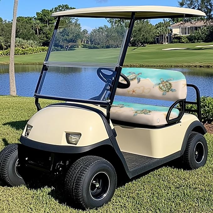 Suobstales Golf Cart Front and Rear Seat Cover Set for EZGO TXT RXV & Club Car DS 2 Passenger, Washable Bench Seat Covers Kit