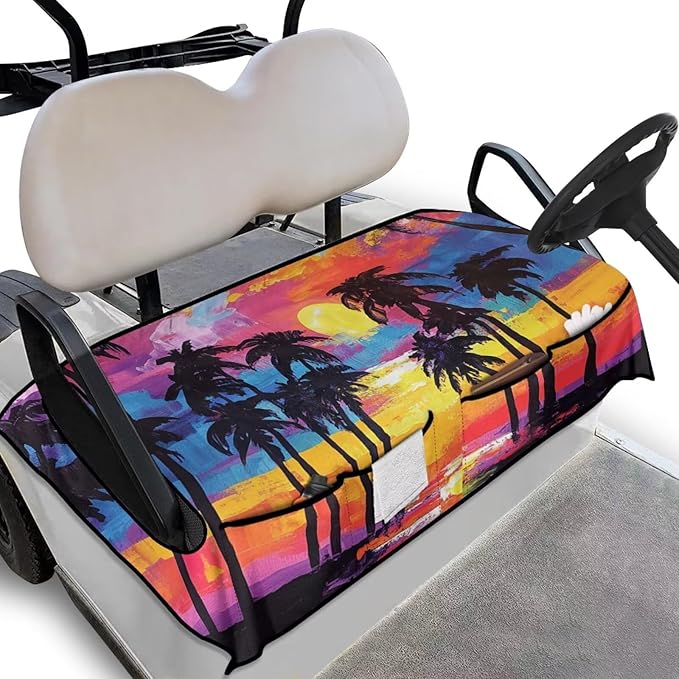 Golf Cart Seat Covers, Universal Golf Cart Seat Towel Blanket with 4 Front Pockets & Nonskid Bottom Fits for Club Car 2 Person Seats Golf Carts