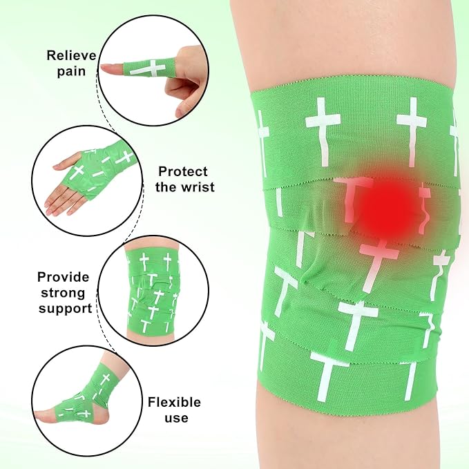 MiniInflat 2 Pcs Christian Cross Athletic Tape Sports Tape 2in x 23ft Religion Jesus Wrist Wrap for Soccer Football Baseball, Gift for Graduation Teacher Nurses Week Pentecost(Green,Crosses)