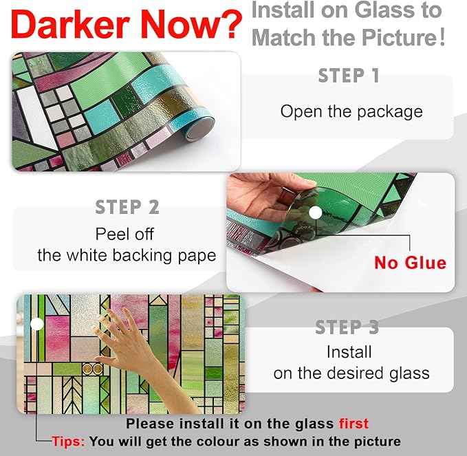 LuminManta 3D Stained Glass Window Privacy Film, Heat Control UV Blocking - Image 2