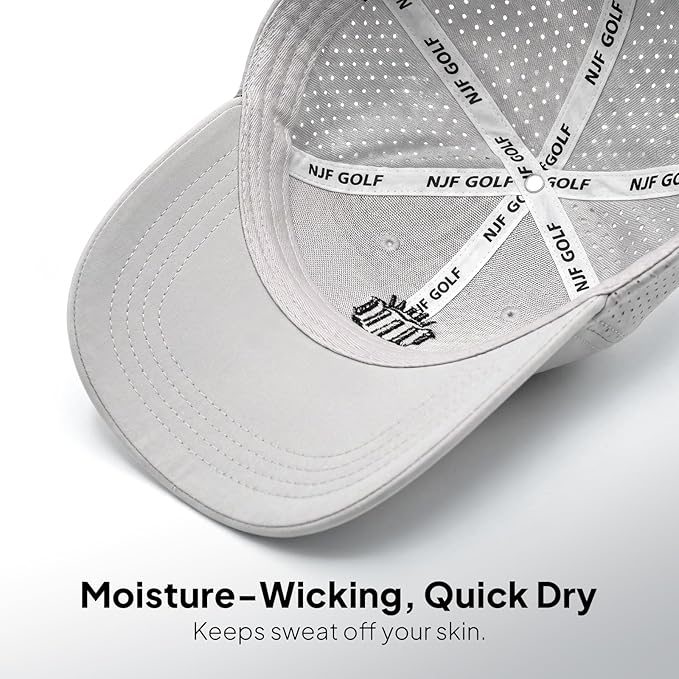 NJF Golf Hat Men - Breathable Mens Golf Hats, Adjustable Rope Hook and Loop Style Cap, Convenient Cap with Tee Holder