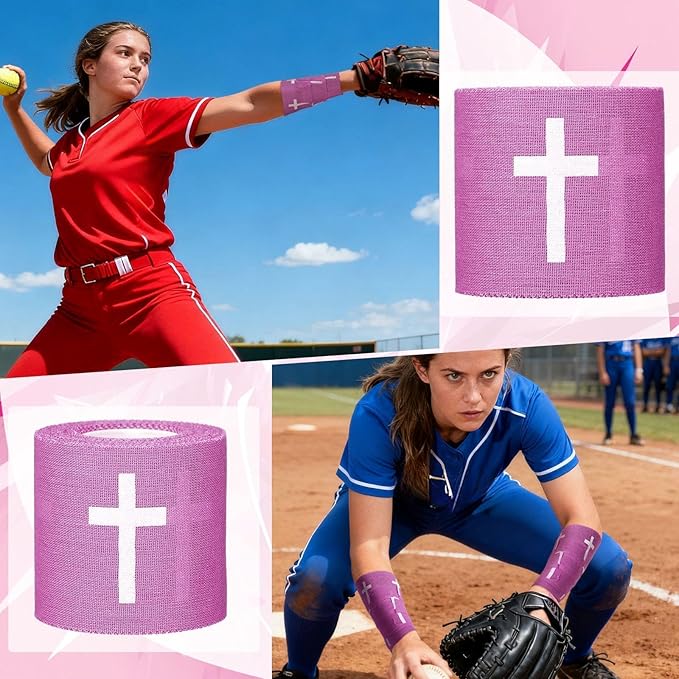 MiniInflat 2 Pcs Christian Cross Athletic Tape Sports Tape 2in x 23ft Religion Jesus Wrist Wrap for Soccer Football Baseball, Gift for Graduation Teacher Nurses Week Pentecost(Purple,Crosses)