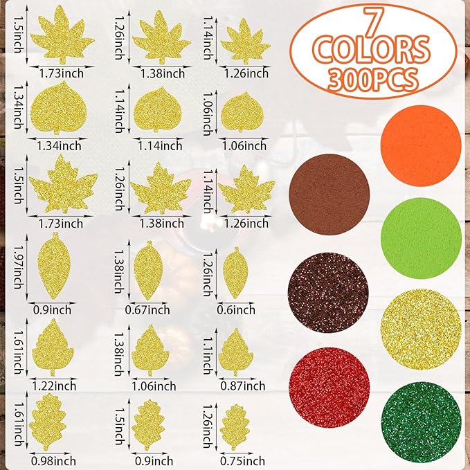 300Pcs Fall Foam Leaf Stickers, Autumn Glitter Maple Leaves Self Adhesive Foam - Image 3
