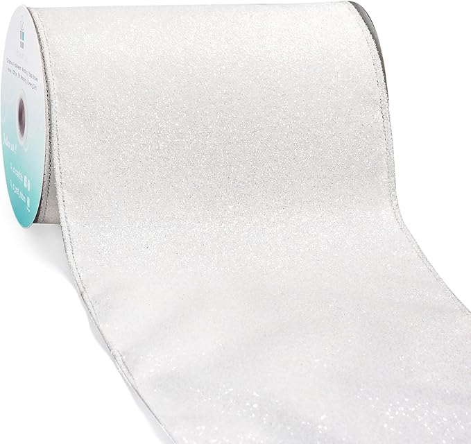 CT CRAFT LLC Glitter Wired Ribbon 6" x 10 Yards White by CTCRAFTLLC