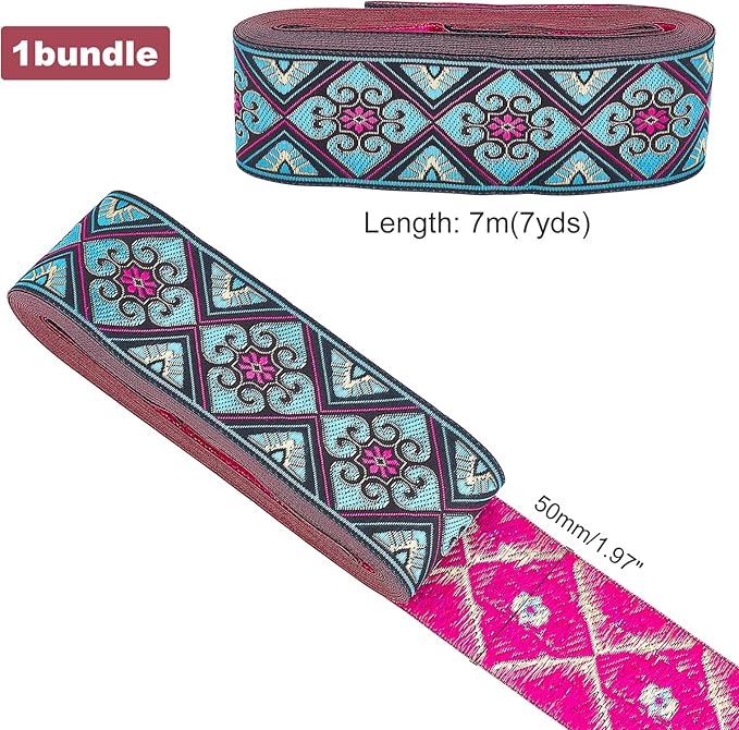 PH PandaHall 2 Inch Embroidered Woven Ribbon, 7 Yards Vintage Jacquard Ribbon - Image 5