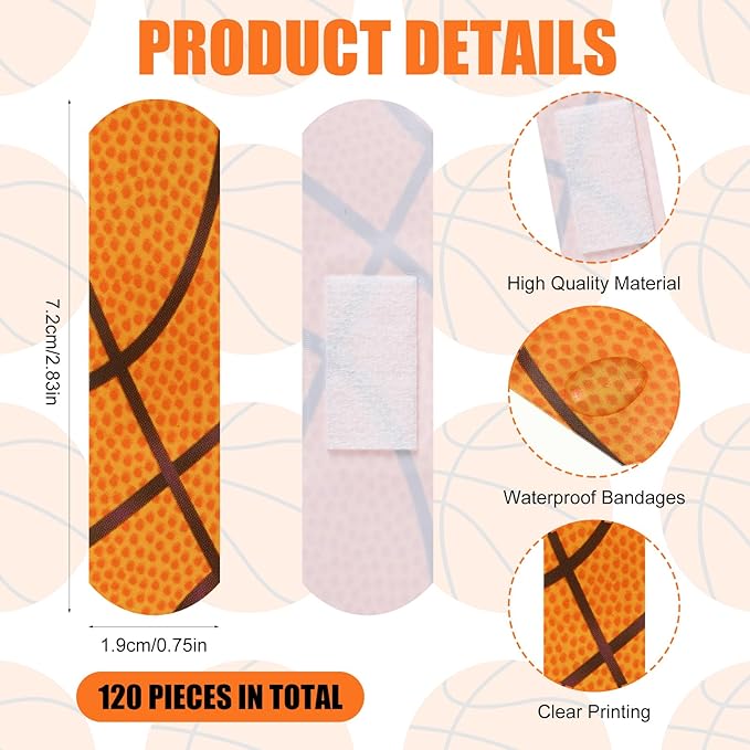 Geiserailie 120 Pieces Basketball Bandages Fabric Adhesive Finger Bandages Waterproof Flexible Travel First Aid Supplies for Basketball Team Boys Girls Fans Party Supplies