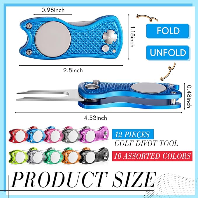 Poen Pcs Golf Divot Tool Golf Repair Tool with Magnetic Ball Marker and Popping Button Metal Foldable Switchblade Repair Fixer for Golfers Prizes