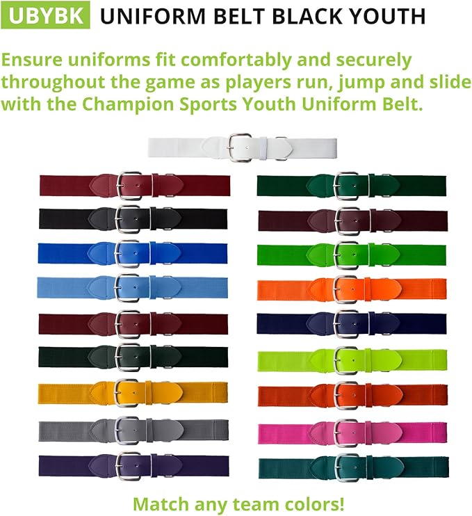 Champion Sports Baseball & Softball Belt – Stretch Fit Uniform Belt for Youth & Adult Players, Multiple Colors