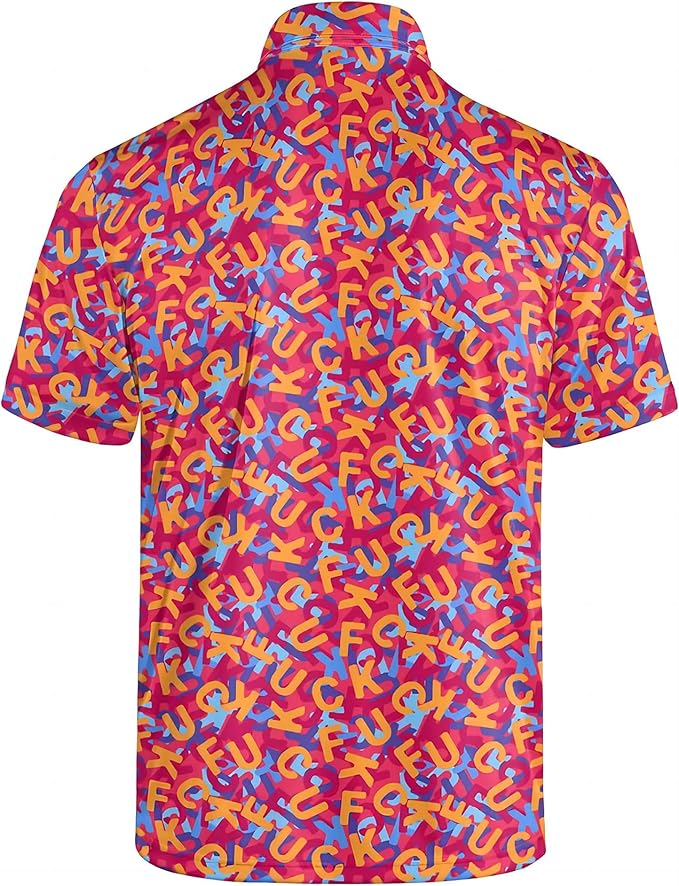 Golf Polo Shirts for Men Funny Print Short Sleeve Golf Shirts Performance Golf Polos