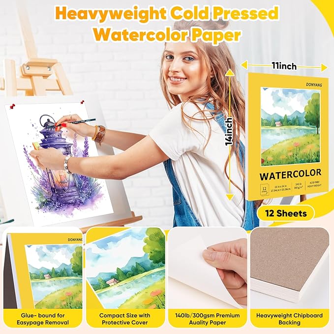 Watercolor Paper Pad, 140lb/300gsm Artist Painting Drawing Paper Book, Art - Image 2