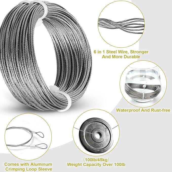 88Pcs Heavy Duty Picture Hanging Wire Kit, Include 50Ft Stainless Steel Wire - Image 4