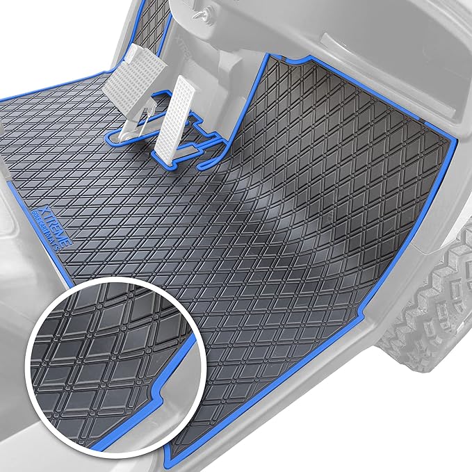 Xtreme MATS Yamaha Compatible Golf Cart Mat, Full Coverage Golf Cart Floor Liner Mat - Compatible with Yamaha Adventurer (2007-2017), G29, YDR, & Drive (Gen1) Models Only - Black with Blue Trim