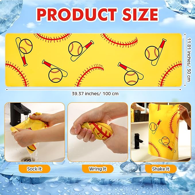24 Pcs Sports Water Bottle Bulk Cooling Towel Set Include 12 Softball Water Bottle 12 40"x12" Cooling Towels Sports Themed Accessories for Soccer Team Gift Events Party Players Lovers Coach Training