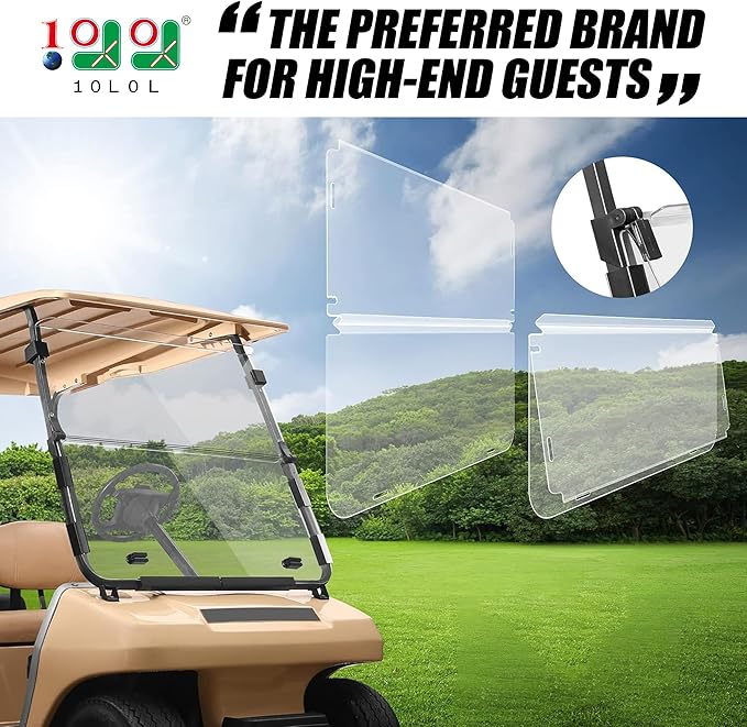 10L0L Foldable Golf Cart Windshield for Club Car DS 1982-2000 (Gas & Electric) - Tinted UV Protection, Impact Resistant Acrylic, Lightweight (Clear)