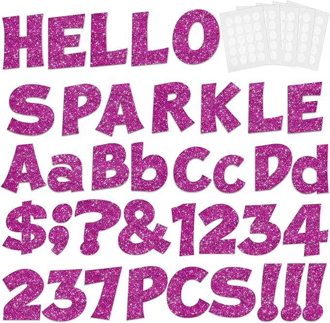 237 Pcs Glitter Bulletin Board Letters, Numbers and Punctuation, Poster Board by xiheer