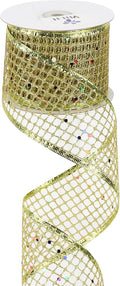 MEEDEE Gold Glitter Ribbon Gold Christmas Ribbon 2.5 Inch Square Mesh Net Wired by MEEDEE