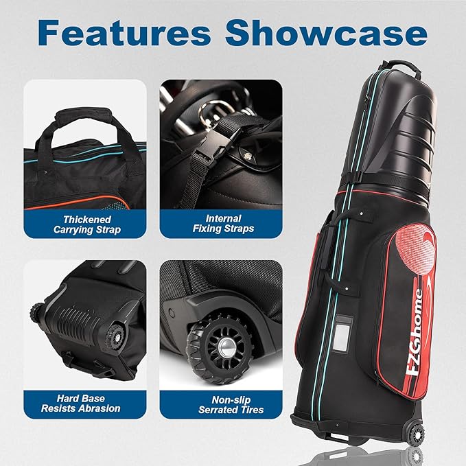 Golf Travel Bags for Airlines with Hard Case Top & Wheels, Hard Shell Top Protect Golf Club, Made of 1680D Heavy Duty Oxford, Internal Strap for Fixing, Lightweight and Easy to Maneuver