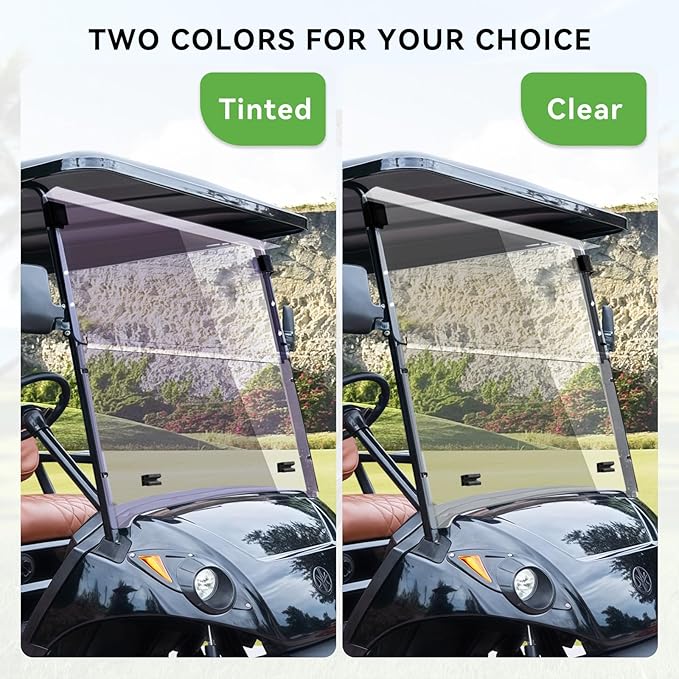 Flip Flop Compact Golf Cart Windshield for YAMAHA DRIVE 2, Tinted Color, 3/16" Thickness, Fits YAMAHA DRIVE 2 2017+ Models