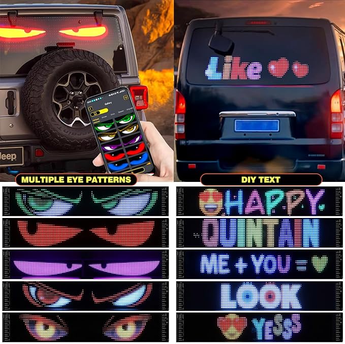 Golf Cart Devil Eyes Light, 23x5in Programmable Flexible LED Digital Display Smart APP Control Custom Text DIY Pattern, Golf Cart Lights Soft Screen LED Lights for Car Trucks Decor