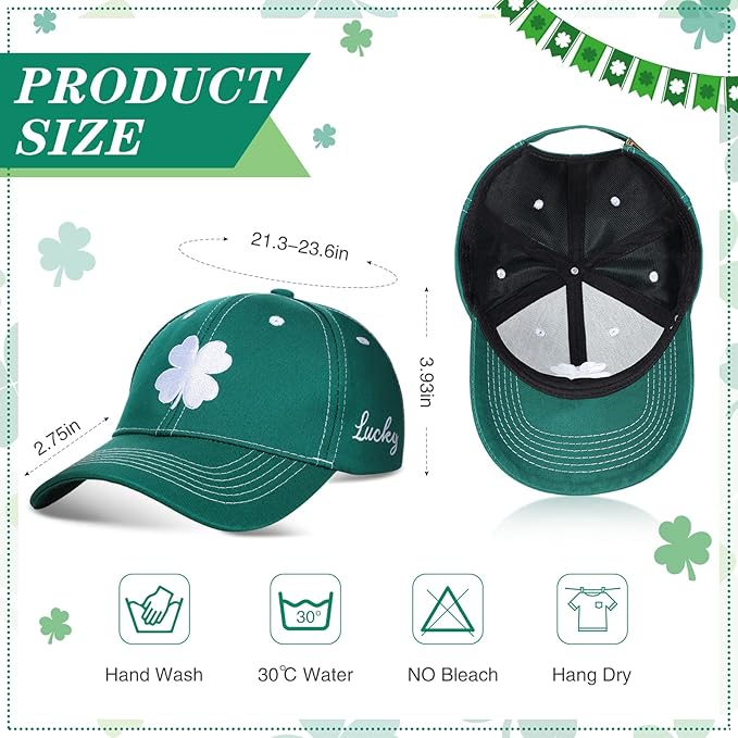 Tigeen 4 Pcs St Patricks Day Clover Caps Shamrock Hat Ireland Irish 4 Leaf St. Patrick's Day Hat Gift Men Women Baseball Cap