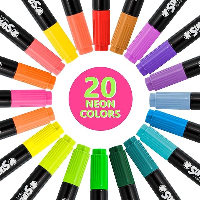 Super Markers 20 Unique Neon Colors Dual Tip Fabric & T-Shirt Marker Set - Image 2