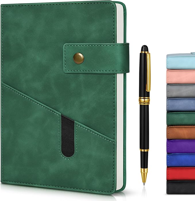 Green A5 Lined Leather Journal Notebook by vfaejll